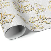 White Glittery Confetti Merry Kerstry Cadeaupapier (Rol Hoek)