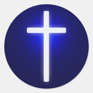 White Glow Religious Cross   Christelijk marinebla Ronde Sticker