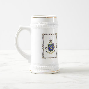 White/Gold 22 oz Stein met Arrott Family Crest Bierpul