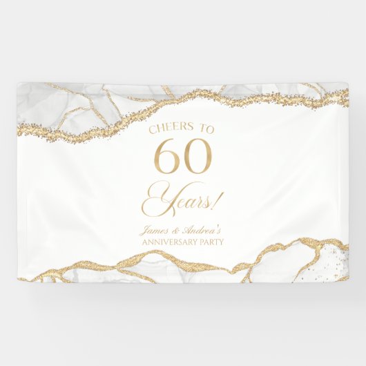White Gold Agate 60th Wedding Anniversary Party Spandoek (Horizontaal)