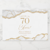 White Gold Agate 70th Wedding Anniversary Party Sparkling Wijnetiket (Enkel label)