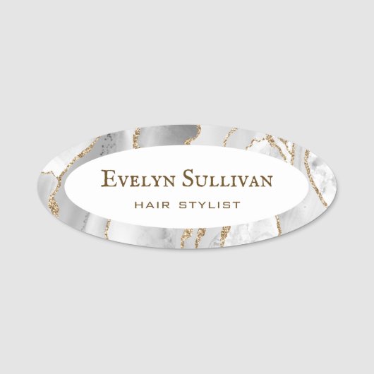 White Gold Agate Name Tag (Voorkant)
