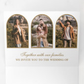 White Gold Arch Photo QR code Wedding Drieluik Uitnodiging (Binnenzijde eerst)