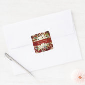White Gold Botanical Floral Rustic Red Wedding Vierkante Sticker (Envelop)