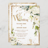 White Gold Botanical Floral Rustic Wedding Kaart (Voorkant / Achterkant)