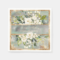 White Gold Botanical Floral Sage Green Wedding