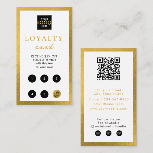 White Gold Business Logo QR Code Loyaliteit Visitekaartje (Voorkant / Achterkant)