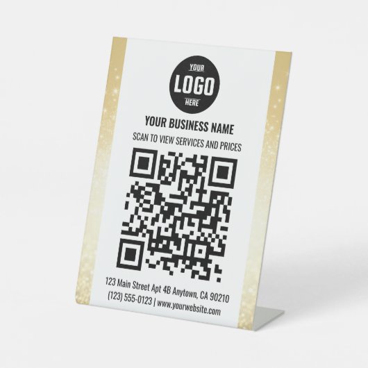 White & Gold Business QR Code voetstuk teken Reclamebord Met Voetstuk (Voorkant)