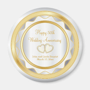 White & Gold Chevron 50th Wedding Jubileum Magneet