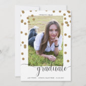 White Gold Confetti Foto Afstuderen Aankondiging (Voorkant)