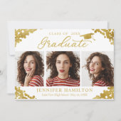 White Gold Confetti Photo Faire-part de graduation (Devant)