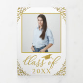 White Gold Confetti Photo Faire-part de graduation (Page de couverture)