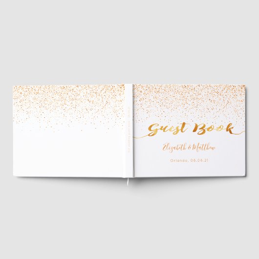 White gold confetti script bruiloft gastenboek (Volledig)