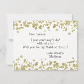 White & Gold Confetti Zal je mijn bruidsmeisje zij Kaart (Achterkant)