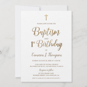 White Gold Cross Baptisme 1e verjaardag Uitnodigin Kaart