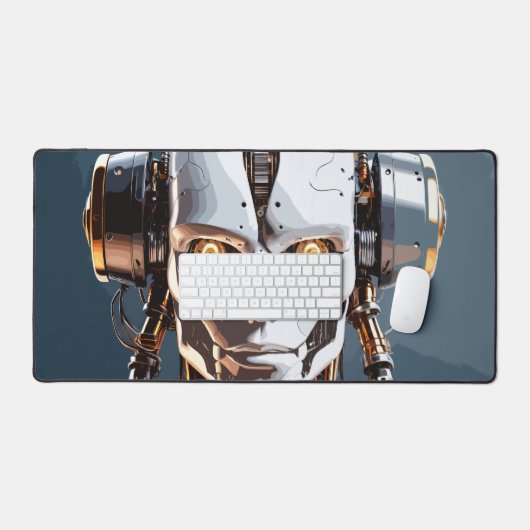 White Gold Cyborg Android Face Sci-Fi (Clavier et souris)