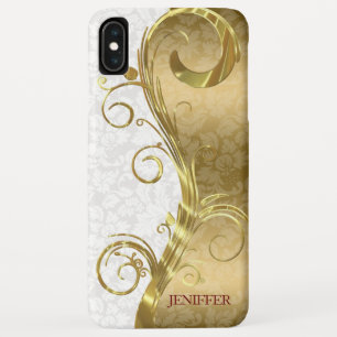 White Gold Damask Gold Swirls iPhone XS Max Hoesje