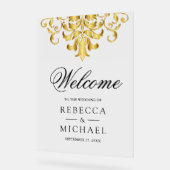 White Gold Damask Wedding Welcome Acryl Bord (Hoek)