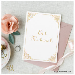 White Gold Eid Mubarak Flat Holiday Kaart