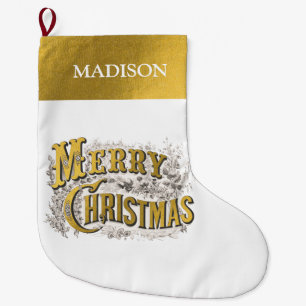 White Gold Elegant Merry Kerstmis Rustic Grote Kerstsok