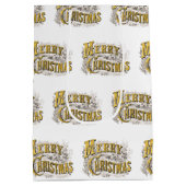 White Gold Elegant Merry Kerstmis Rustic Medium Cadeauzakje (Achterkant)