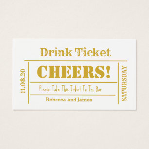 White & Gold Elegant Wedding Free Drink Ticket Visitekaartje