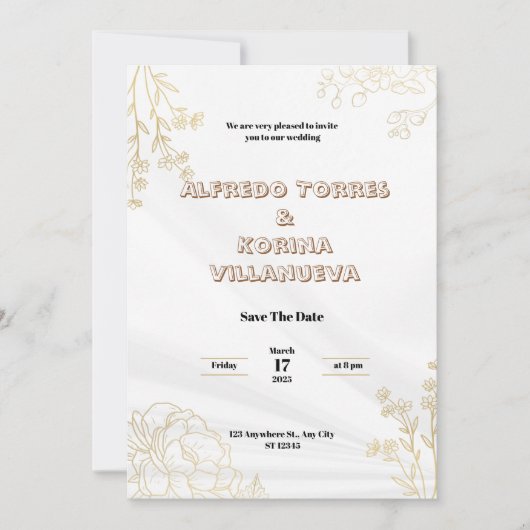 White & Gold Elegant Wedding Invitation Potrait (Devant)