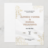 White & Gold Elegant Wedding Invitation Potrait (Devant / Derrière)