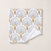 White, Gold en Black Art Deco Fan Flower Motif Bad Handdoek (Wasdoekje)