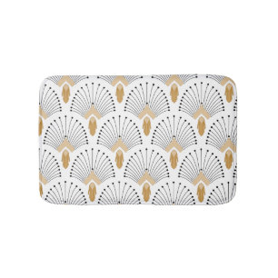 White, Gold en Black Art Deco Fan Flower Motif Badmat