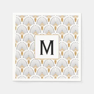 White, Gold en Black Art Deco Fan Flowers Motif Servet