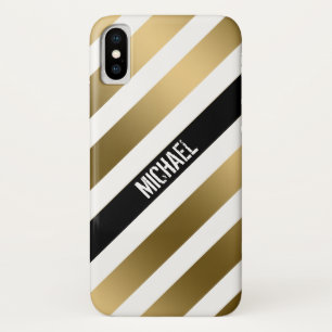 White Gold en Black Stripes Pattern iPhone X Hoesje