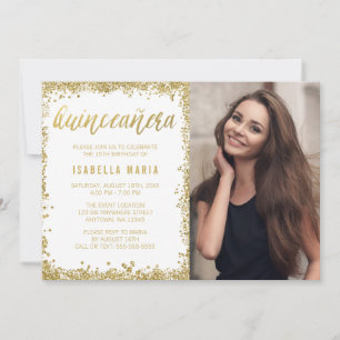 White Gold Faux Glitter Quinceanera 15th Birthday Kaart