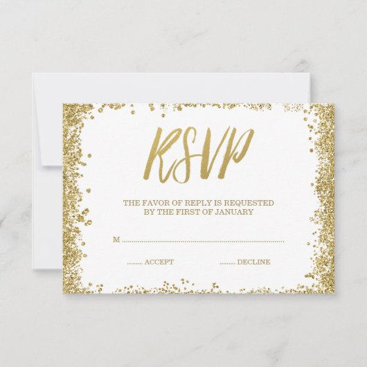 White Gold Faux Glitter RSVP (Voorkant)