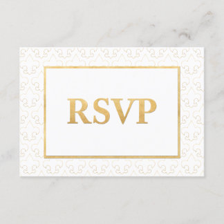 White & Gold Fleur De Lis Wedding RSVP-kaart RSVP Kaartje