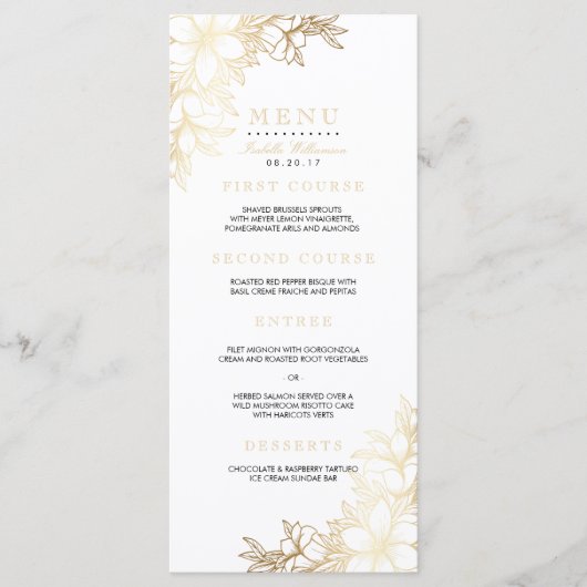 White & Gold Floral Engagement Party Menu (Voorkant)