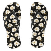 White Gold Flowers Black Teenslippers (Voetbed)