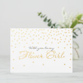 White Gold Foil Confetti BLOEMENMEISJE Kaart (Staand voorkant)