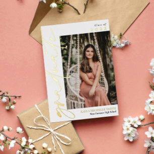 White Gold Foil kalligrafie Foto Afstuderen Folie Uitnodiging