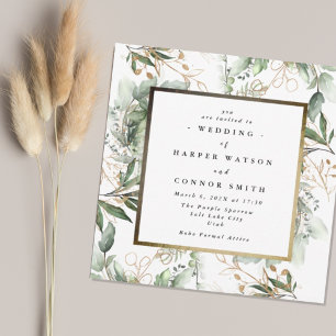 White Gold Foil Lijst Boho Botanische Eucalyptus Kaart