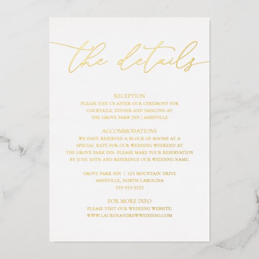 White Gold Foil Minimalist Wedding Enclosure Kaart (Voorkant)
