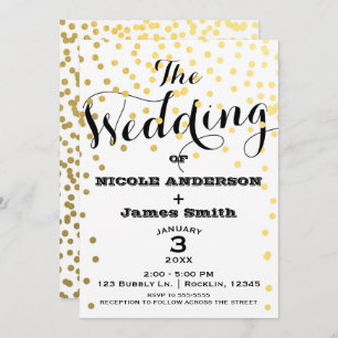 White & Gold Glamor Confetti Foil WEDING Kaart
