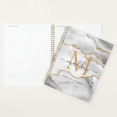 White Gold Glitter Agate Marble Monogram Script Planner (Display)