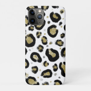 White Gold Glitter & Black Leopard Cheetah Print iPhone 11 Pro Hoesje