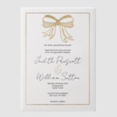 White gold glitter bow ribbon simple Wedding Vellum Uitnodigingen (Voorkant)