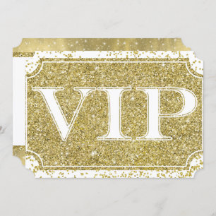 White Gold Glitter Confetti Glam VIP Party Ticket Kaart