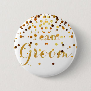 White Gold Glitter Faux Foil Wedding Team Groom Ronde Button 5,7 Cm