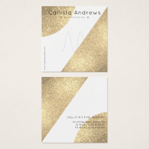 White Gold Glitter Geo Heart Ring Display Vierkante Visitekaartjes