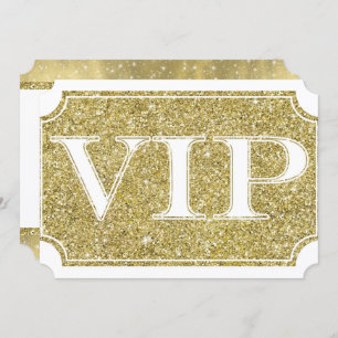 White & Gold Glitter Glam VIP Party Event Ticket Kaart
