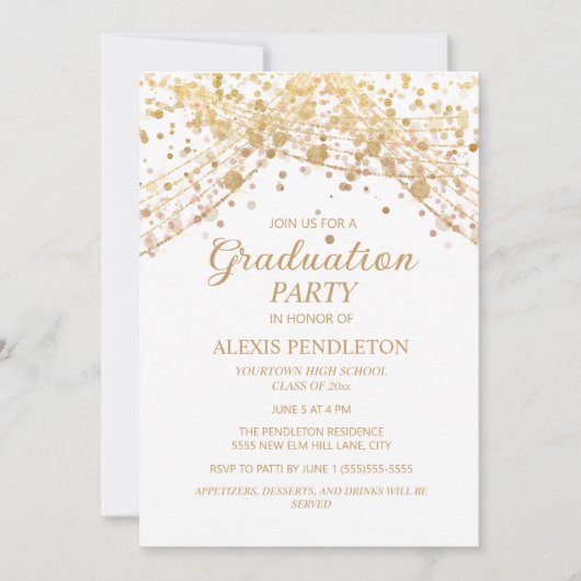 White Gold Glitter High School Afstuderen Kaart (Voorkant)